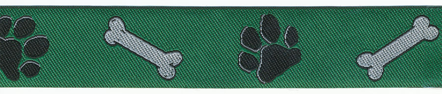 <font color="red">IN STOCK</font><br>1" Paw and Bone Jacquard Ribbon-Green/Black/White