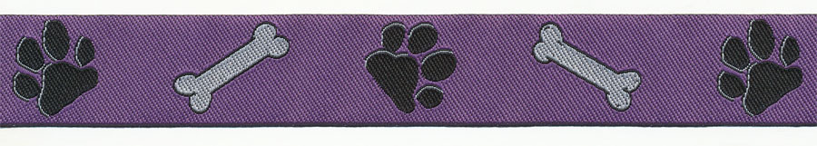 <font color="red">IN STOCK</font><br>1" Paw and Bone Jacquard Ribbon-Purple/Black/White