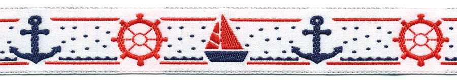 <font color="red">IN STOCK</font><br>3/4" Anchor Wheel Boat Jacquard Ribbon-White/Red/Navy