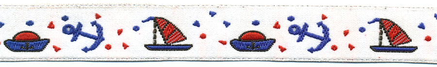 <font color="red">IN STOCK</font><br>5/8" Boats and Anchor Jacquard Ribbon Pattern-White/Red/Blue