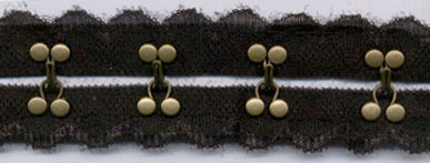 <font color="red">IN STOCK</font><br>1" Spaced Antique Gold Hook & Eye on Black Lace<br>(Includes both sides)