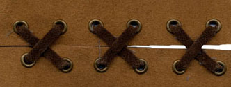 3/4" Suede Tape (x 2) With 1" Spaced Eyelets<br>Camel Tape, Brown Laces, Old Gold Eyelets