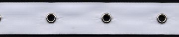 5/8" Width Satin Ribbon With 1.5" Spaced Eyelets<br>White Satin Ribbon, Nickel Eyelets