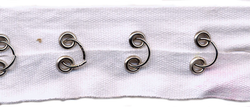 1.5" Width Twill Tape With Rings and Eyelets<br>White Twill Tape, Nickel Rings and Eyelets