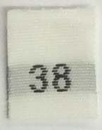 #38 1/2" Wide X 3/4" Tall Woven Size Tab-White Background with Black Print