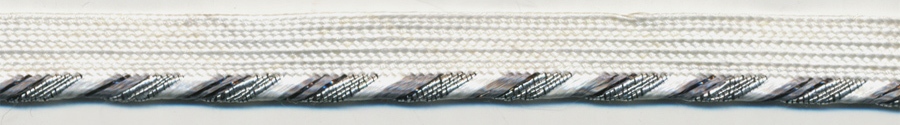 <font color="red">IN STOCK</font><br>3/8" Metallic/Rayon Gimp Cordedge Piping-Antique Silver/White Apron