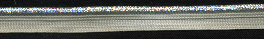 <font color="red">IN STOCK</font><br>3/8" Hologram Cordedge Piping-Sparkle Silver Edge/White Apron