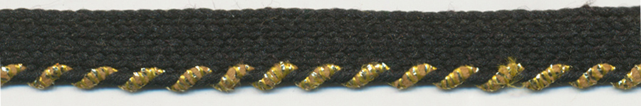 <font color="red">IN STOCK</font><br>3/8" Metallic Frizette Whip Stitch Cordedge Piping-Gold/Black Apron