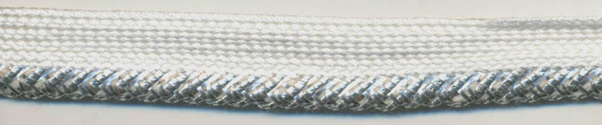 <font color="red">IN STOCK</font><br>3/8" Metallic/Rayon Cordedge Piping-Silver/White Stripe/White Apron