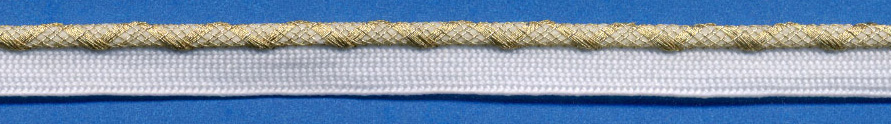 <font color="red">IN STOCK</font><br>3/8" Metallic/Rayon Cordedge Piping Fancy Weave-Gold Weave/White Apron