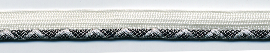 <font color="red">IN STOCK</font><br>3/8" Metallic/Rayon Cordedge Piping Latice Weave-Silver Weave/White Apron