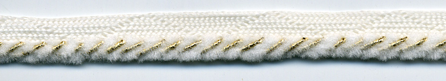 <font color="red">IN STOCK</font><br>3/8" Metallic/Chenille Cordedge Piping-Gold/White Edge/White Apron