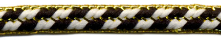 <font color="red">IN STOCK<br>MADE IN USA</font><br>3/16" Metallic/Rayon Gimp Braid-Black/White/Gold