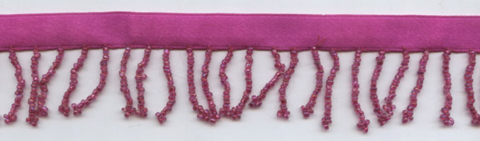 <font color="red">IN STOCK</font><br>1" Glass Beaded Fringe-Hot Pink On 1/2" Satin Header