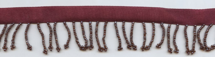 <font color="red">IN STOCK</font><br>1" Glass Beaded Fringe-Wine On 1/2" Satin Header