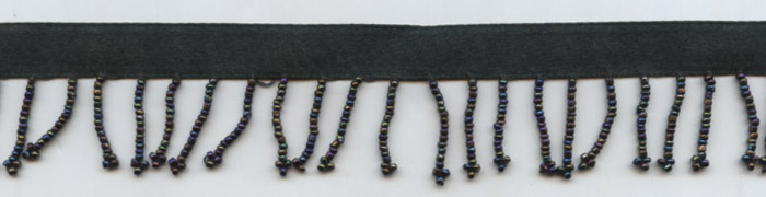 <font color="red">IN STOCK</font><br>1" Glass Beaded Fringe-Hunter On 1/2" Satin Header