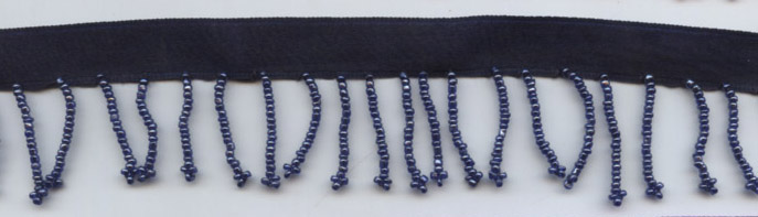 <font color="red">IN STOCK</font><br>1" Glass Beaded Fringe-Navy On 1/2" Satin Header