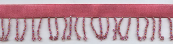 <font color="red">IN STOCK</font><br>1" Glass Beaded Fringe-Pink On 1/2" Satin Header