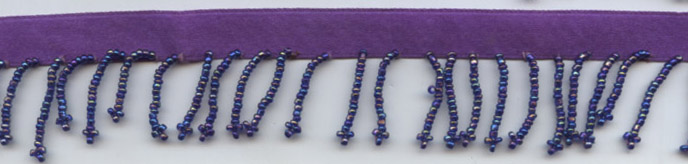 <font color="red">IN STOCK</font><br>1" Glass Beaded Fringe-Purple On 1/2" Satin Header