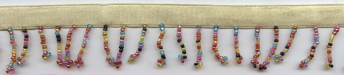 <font color="red">IN STOCK</font><br>1" Glass Beaded Fringe-Multi Maize On 1/2" Satin Header