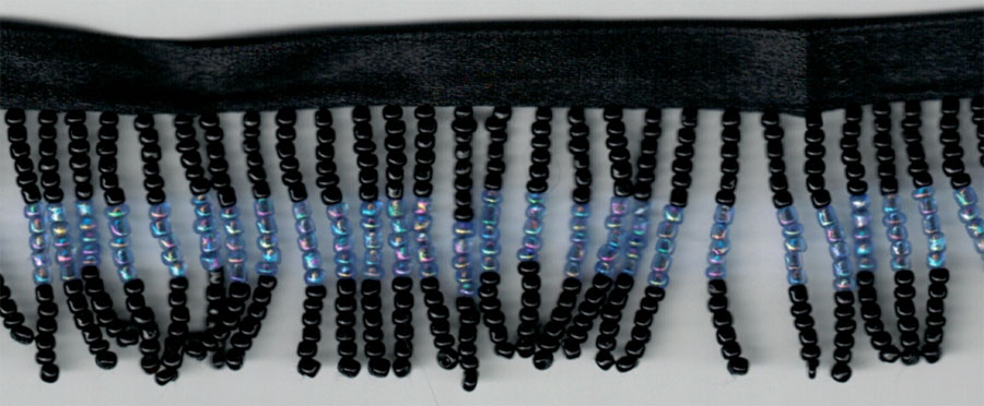 <font color="red">IN STOCK</font><br>1" Poly/Glass Beaded Fringe w/3/8" Satin Header-Black/Iris