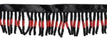 <font color="red">IN STOCK</font><br>1" Poly/Glass Beaded Fringe w/3/8" Satin Header-Black/Coral
