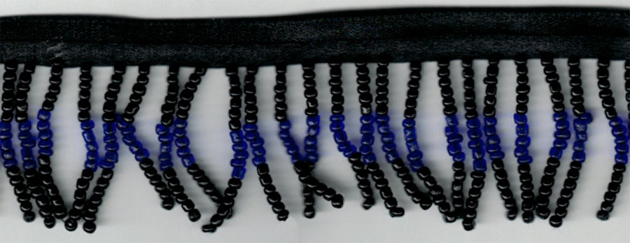 <font color="red">IN STOCK</font><br>1" Poly/Glass Beaded Fringe w/3/8" Satin Header-Black/Sapphire