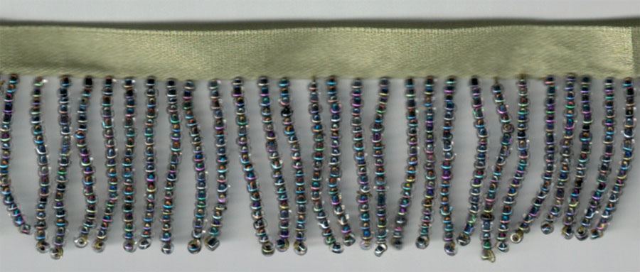 <font color="red">IN STOCK</font><br>1" Poly/Glass Beaded Fringe w/3/8" Satin Header-Sage/Iris