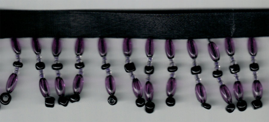 <font color="red">IN STOCK</font><br>1" Poly/Glass Beaded Fringe w/3/8" Satin Header-Black/Purple