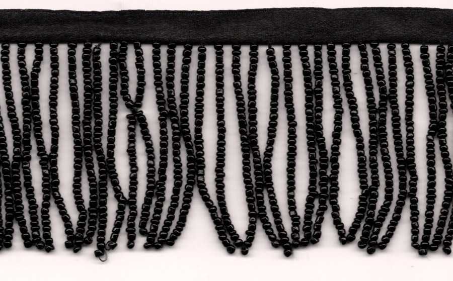 <font color="red">IN STOCK</font><br>2" Poly/Glass Beaded Fringe w/3/8" Satin Header-Black/Black