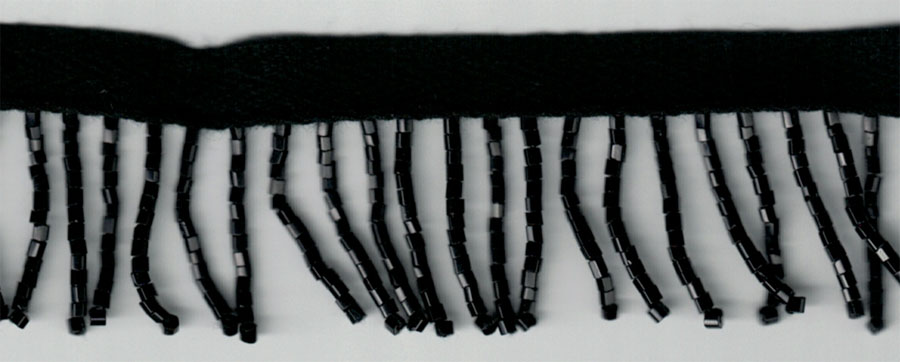 <font color="red">IN STOCK</font><br>1" Poly/Glass Beaded Fringe w/3/8" Satin Header-Black/Black