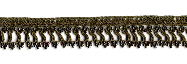 <font color="red">IN STOCK</font><br>7/8" Cotton Beaded Crochet Trim-Olive