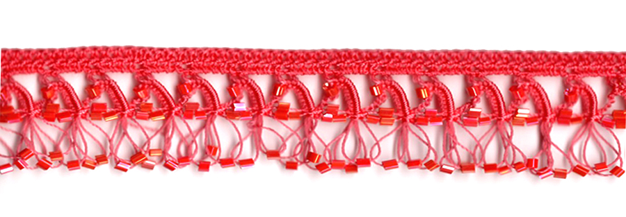 <font color="red">IN STOCK</font><br>1" Cotton Beaded Crochet Trim-Coral