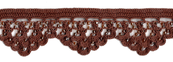 <font color="red">IN STOCK</font><br>2" Cotton Beaded Crochet Trim-Chocolate