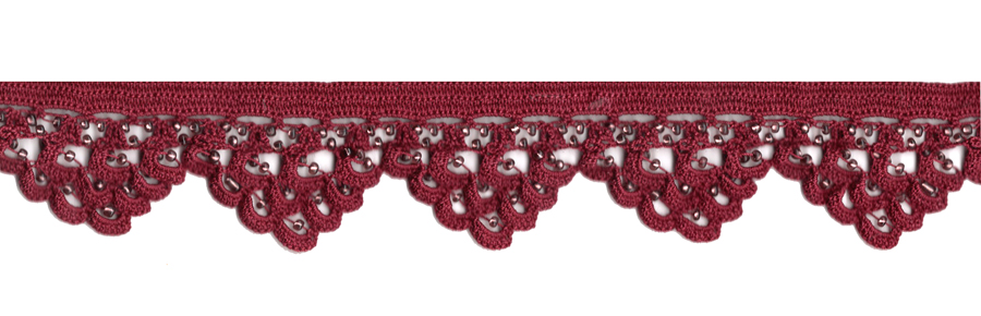 <font color="red">IN STOCK</font><br>2" Cotton Beaded Crochet Trim-Burgundy