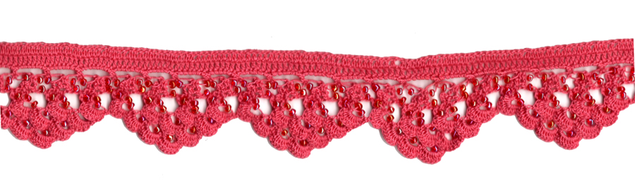 <font color="red">IN STOCK</font><br>2" Cotton Beaded Crochet Trim-Coral