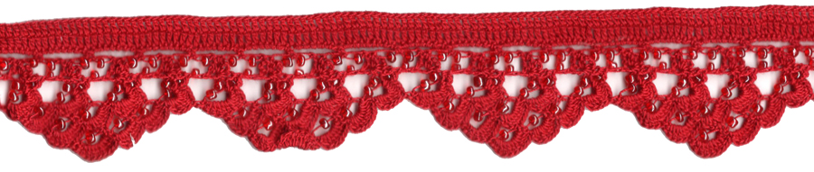 <font color="red">IN STOCK</font><br>2" Cotton Beaded Crochet Trim-Red