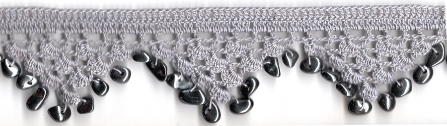 <font color="red">IN STOCK</font><br>1+1/2" Cotton Beaded Crochet Trim-Pewter