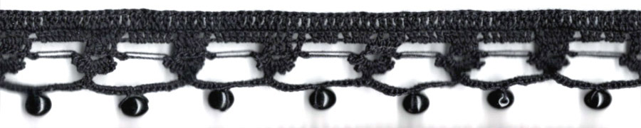 <font color="red">IN STOCK</font><br>1+1/2" Cotton Glass Beaded Crochet Trim-Black