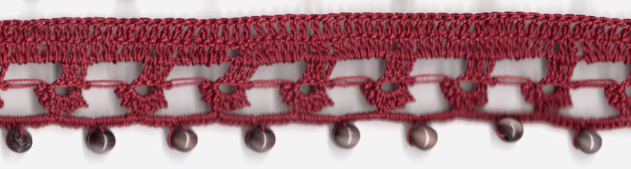 <font color="red">IN STOCK</font><br>1+1/2" Cotton Glass Beaded Crochet Trim-Burgundy