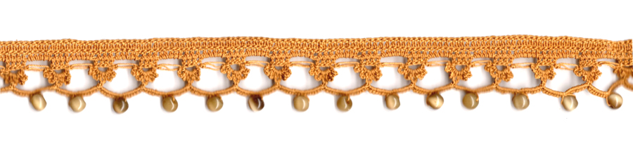 <font color="red">IN STOCK</font><br>1+1/2" Cotton Glass Beaded Crochet Trim-Mustard