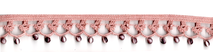 <font color="red">IN STOCK</font><br>1+1/2" Cotton Glass Beaded Crochet Trim-Mauve