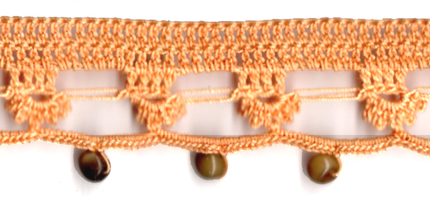 <font color="red">IN STOCK</font><br>1+1/2" Cotton Glass Beaded Crochet Trim-Peach