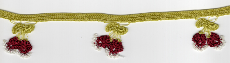 <font color="red">IN STOCK</font><br>1+3/4" Cotton Crochet Trim-Chartruse/Burg