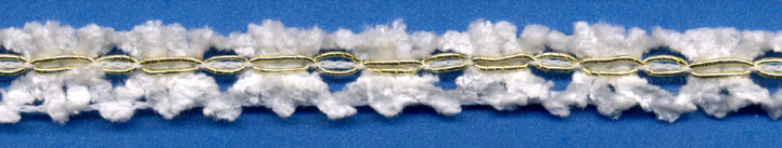 <font color="red">IN STOCK<br>MADE IN USA</font><br>5/8" Metallic/Rayon Chenille Braid-White/Gold