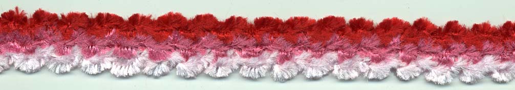 <font color="red">IN STOCK</font><br>11/16" Poly Knit Chenille Braid-Red/Hot Pink/White