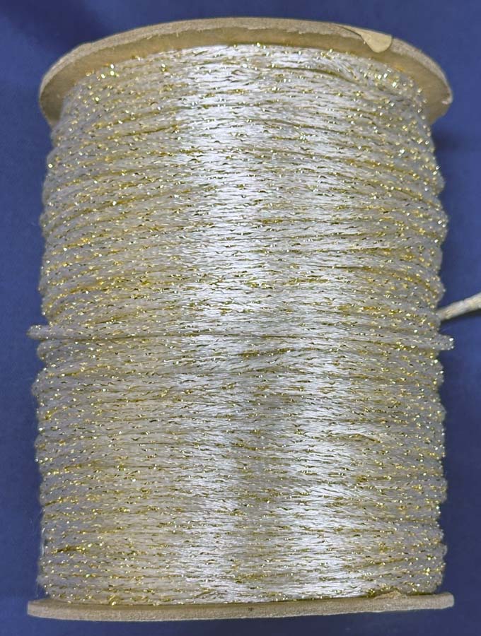 <font color="red">IN STOCK</font><br>#2 Nylon/Lame Satin Rattail Cord-White/Gold