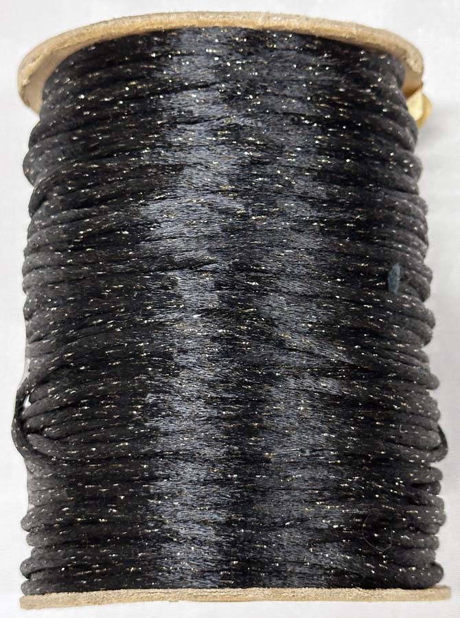 <font color="red">IN STOCK</font><br>#2 Nylon/Lame Satin Rattail Cord-Black/Gold