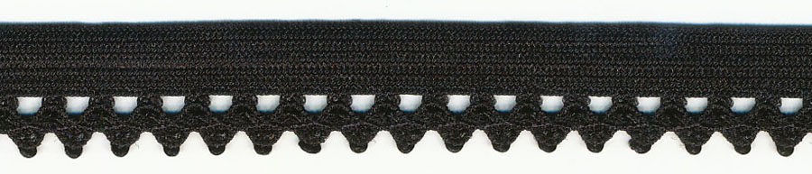 <font color="red">IN STOCK<br>SUPERIOR QUALITY</font><br>1/2" Nylon Crown Edge Picot Elastic-Black