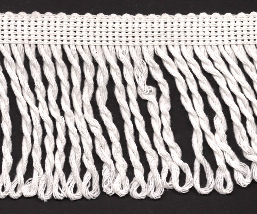 <font color="red">IN STOCK<br>MADE IN USA</font><br>3+1/2" Cotton Twist Fringe-White